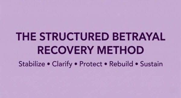 Structured betrayal recovery method showing the five stages: stabilize, clarify, protect, rebuild, and sustain